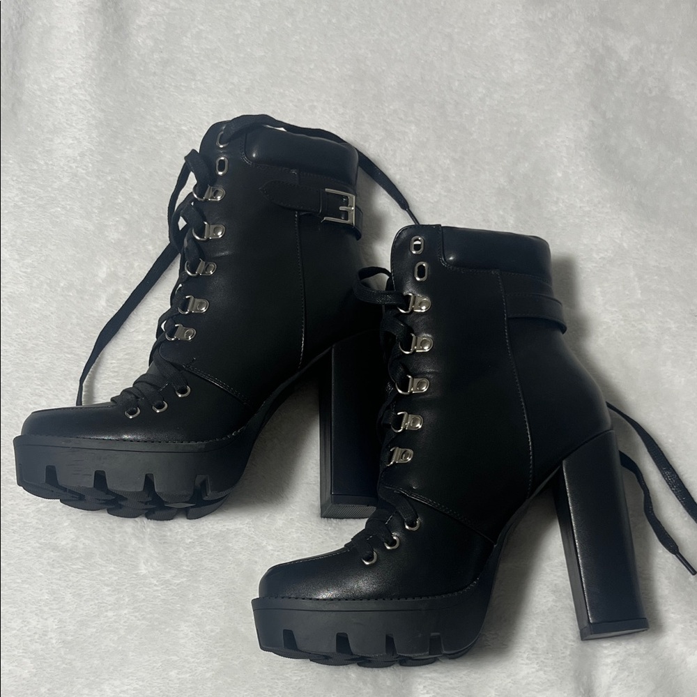 Sleek Black Lace-Up High Heel Boots